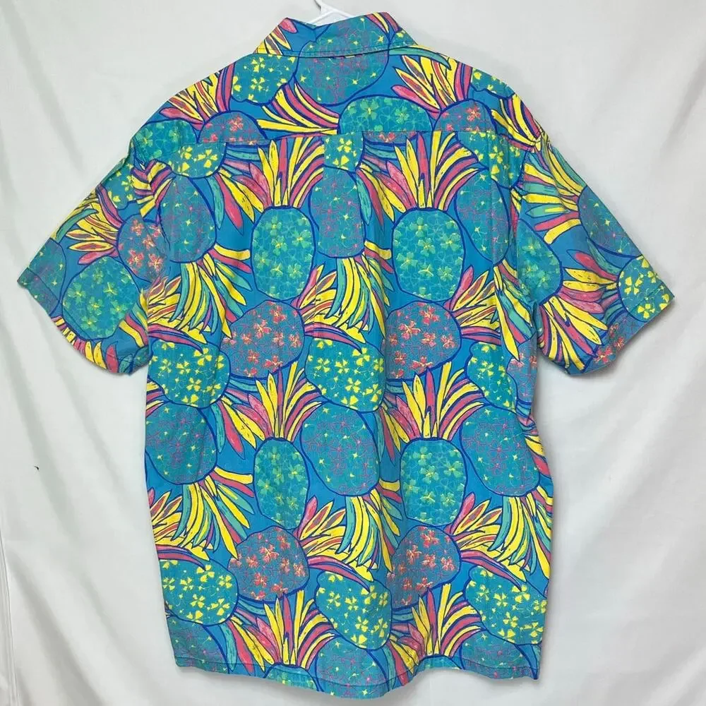 Chubbies The Nutter Mens XL Blue Yellow Hawaiian Print Short Sleeve Button Shirt